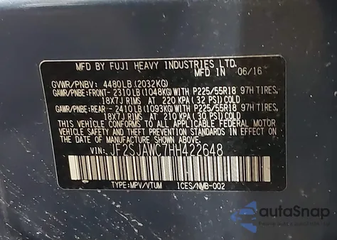 2017 Subaru Forester 2.5I Touring from USA, damaged, VIN JF2SJAWC7HH422648